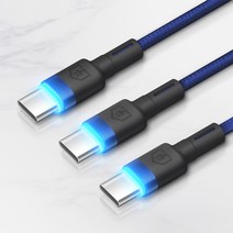 홈플래닛 타입C LED 라이팅 고속충전케이블 (삼성 갤럭시 호환), 2m, 블루, 3개