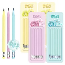 플라워 모양 그립감 좋은 연필 HB심 3종 x 12p + 랜덤발송 12p 세트, 핑크, 블루, 옐로우, 1세트