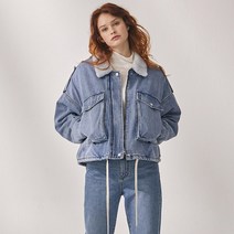 률앤와이 여성용 에코 보아 퍼 데님 자켓 빈티지
