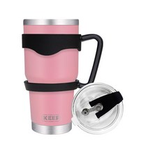 4YOU KEEP 대용량 스테인레스 보온보냉 텀블러 + 밀폐형 빨대 뚜껑 + 더블라인 손잡이, 핑크, 900ml