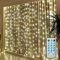 가온 LED 와이어 12모드 사운드형 USB 리모컨 커튼조명 300구 F, 옐로우(F6)