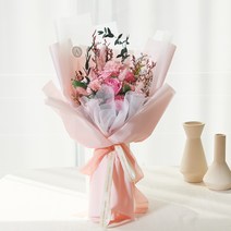 아스파시아 카네이션 리스펙 프리저브드 꽃다발 + 상장카드 + 메세지 픽, 핑크