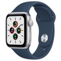 Apple 애플워치 SE, 40mm, GPS, 알루미늄, 실버 / 어비스 블루 스포츠 밴드, 실버 알루미늄 케이스, 어비스블루 스포츠 밴드