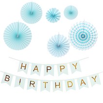 리빙다 생일가랜드 파티팬데코세트, 블루, 1세트