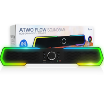 에이투 플로우 RGB LED 레인보우 블루투스 5.3 게이밍 사운드바 스피커, ATWOFLOW 블랙