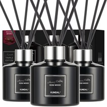 쿤달 퍼퓸 디퓨저 아로마에디션 200ml 3개 + 섬유스틱 15개 세트, 로즈우드향, 1세트