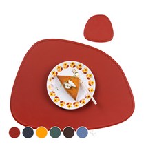 인콕 실리콘 테이블매트 + 티코스터 세트, 브릭레드, 테이블매트(42.5 x 32 cm), 티코스터(10.5 x 10.3 cm)