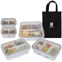 나누담 피크닉 4종 도시락통 5p + 보냉백, 도시락(화이트 + 그레이), 보냉백(검정), 1세트