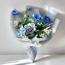 양귀비 조화 꽃다발, 레인블루, 기본포장