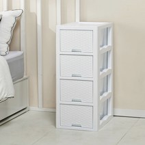 라탄 슬림 4단 양면 서랍장, 화이트, 1개