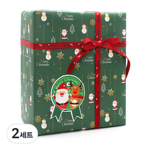 피크닉앤패키지 포장지 8p + 리본 6m + 스티커 8p 세트, 산타마을(포장지), xmas메달(스티커), 레드(리본), 2세트