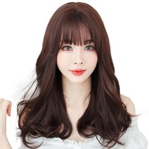 하이유니 엘레강스 펌 웨이브 헤어 긴머리 통가발 가발 49cm + 가발망 + 거치대 세트, 커피브라운