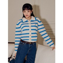 여성용 BUTTON COLLAR STRIPE CARDIGAN