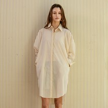 까이에 까이지엔느 스트라이프 오버핏 볼륨소매 롱셔츠 원피스