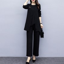 아뗄릭 루즈핏 정장 사선 나시 + 와이드 팬츠 + 재킷 + 진주 브로츠 세트 00250