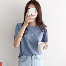 슈가펀 여성용 베이직 슬라브 반팔 티셔츠