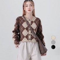 어썸어라운드 여성용 아가일 세미 크롭 니트 가디건