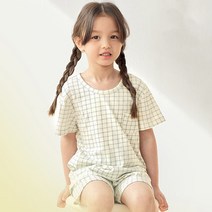 유니프랜드 아동용 포켓 체크 5부 어깨트임 상하의 세트