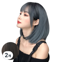 뿌이뿌이가발 여성 짧은 단발머리 통가발 베이링, 내추럴블랙, 2개