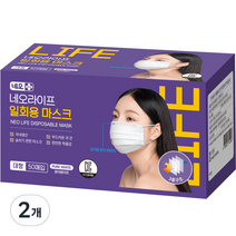 네오 라이프 일회용마스크 대형 성인용, 50개입, 2개, 퓨어화이트