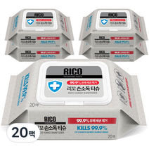리꼬 손 살균 소독 티슈 캡형, 20매, 20개