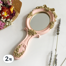 달모아 앤틱 공주 손잡이 원형 손거울, 핑크, 2개