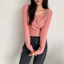 후문 여성용 크롭 꽈배기 니트 #109527