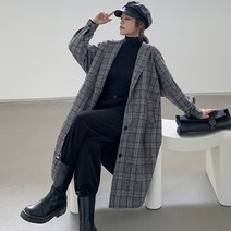 루나걸 여성용 블랑스 체크 모직 코트