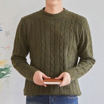 플레이즈 남성용 트위스트꽈배기 라운드넥 니트티셔츠
