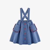 마리앤모리 여아용 하트 프릴 데님 멜빵 스커트