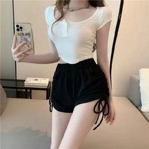 다담패키지 여성용 고무줄 트레이닝 셔링 리본 숏 팬츠 HR663