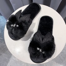 마켓A 토끼진주 미끄럼방지 홈 슬리퍼, 블랙