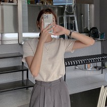 큐니걸스 여성용 피치기모 톡톡쫀쫀 피치 라운드 반팔티