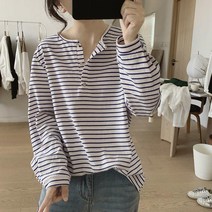 마켓에이 여성용 루즈핏 스트라이프 긴팔 티셔츠