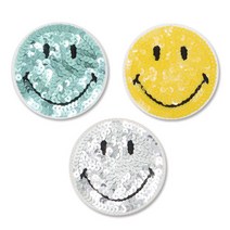 스팽글 스마일 와펜 3종 세트, 그린, 옐로우, 실버, 1세트