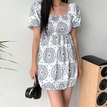 시크블랙 페러담 페이즐리 스모크 반팔 미니 원피스 OPS7830K26