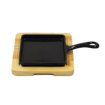 무쇠 주물팬 정사각 한손 + 목판 받침대, 혼합색상