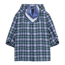 나이스클랍 스카프 체크 후드 블라우스