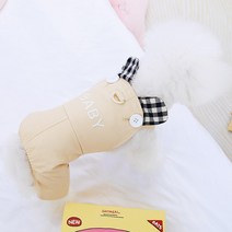 딩동펫 강아지 베이비 체크 멜빵 오버올, 베이지