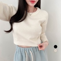 밀키버터 여성용 보들 라운드 크롭 니트