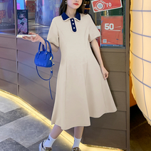 스타 플레인 배색 카라 임산부 원피스