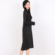 페이퍼먼츠 펄 블랙 뒤트임 라운드 롱 티 원피스 13674