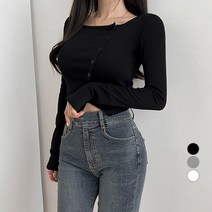 밀키버터 여성용 스퀘어넥 언발버튼 긴팔 티셔츠