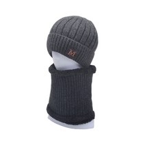 나야스타일 남녀공용 스포츠 방한 비니 + 넥워머 세트 DJBG-18-5, 차콜