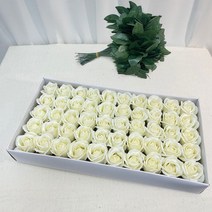 이플린 3겹 비누꽃 장미 50p + 잎사귀꽃대 50p, 크림