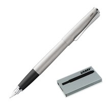 LAMY 065 스튜디오 브러쉬 스틸 만년필 + 잉크 카트리지 5p, F, 실버(만년필), 블랙(잉크 카트리지)