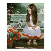 아디코 DIY 페인팅 고양이를 바라보는 소녀 PFF13 40 x 50 cm, 혼합색상