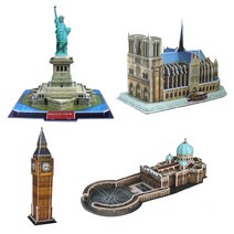 세계 건축물 3D 퍼즐 고급형 4종세트 B 자유의여신상   노트르담파리   성배드로대성당   런던빅벤, 151피스, 혼합색상