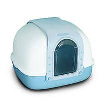 마칼 매직스페이스 후드형 고양이 화장실 3door + 배변삽 + 사막화 방지매트 세트, 파우더블루