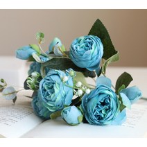 소니오 모란 5송이 조화 장식용 꽃송이, 03 블루